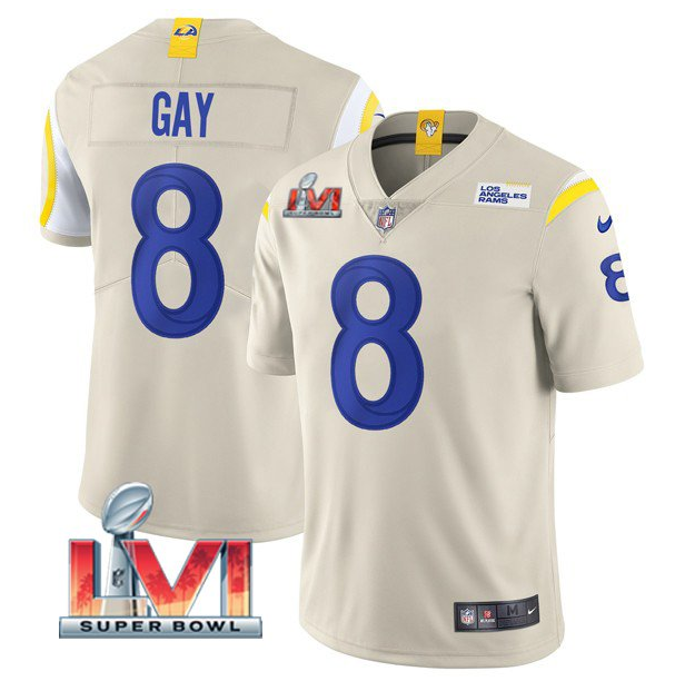 Men's Los Angeles Rams #8 Matt Gay 2022 Bone Super Bowl LVI Vapor Limited Stitched Jersey Men's Los Angeles Rams #8 Matt Gay 2022 Bone Super Bowl LVI Vapor Limited Stitched Jersey